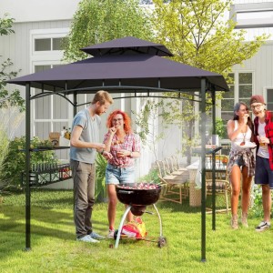 Costway Grillpavillon mit Doppeldach Seitenregalen Flaschenöffner Dunkelgrau