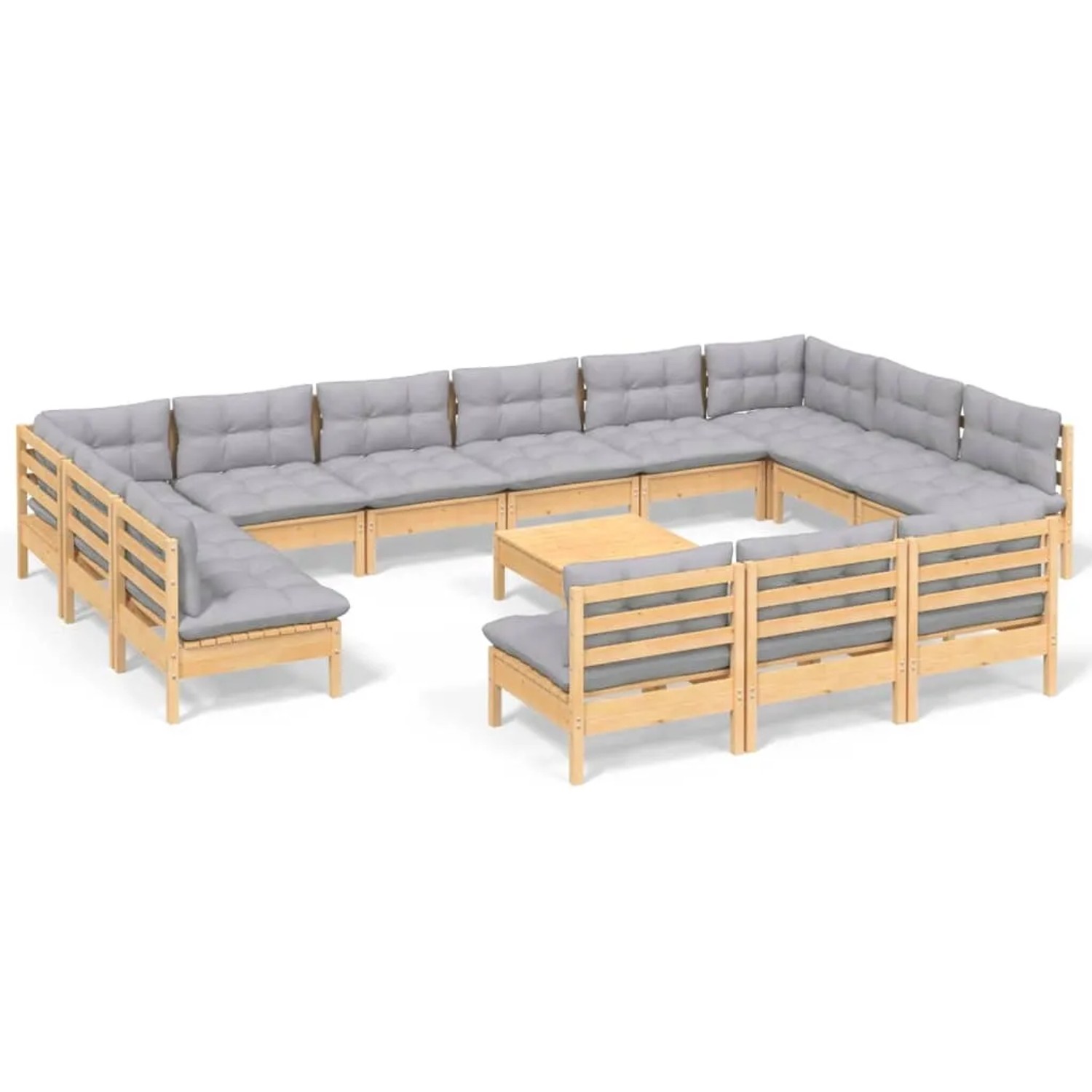 vidaXL 14-Tlg Garten-Lounge-Set mit Grauen Kissen Kiefer Massivholz 3097240