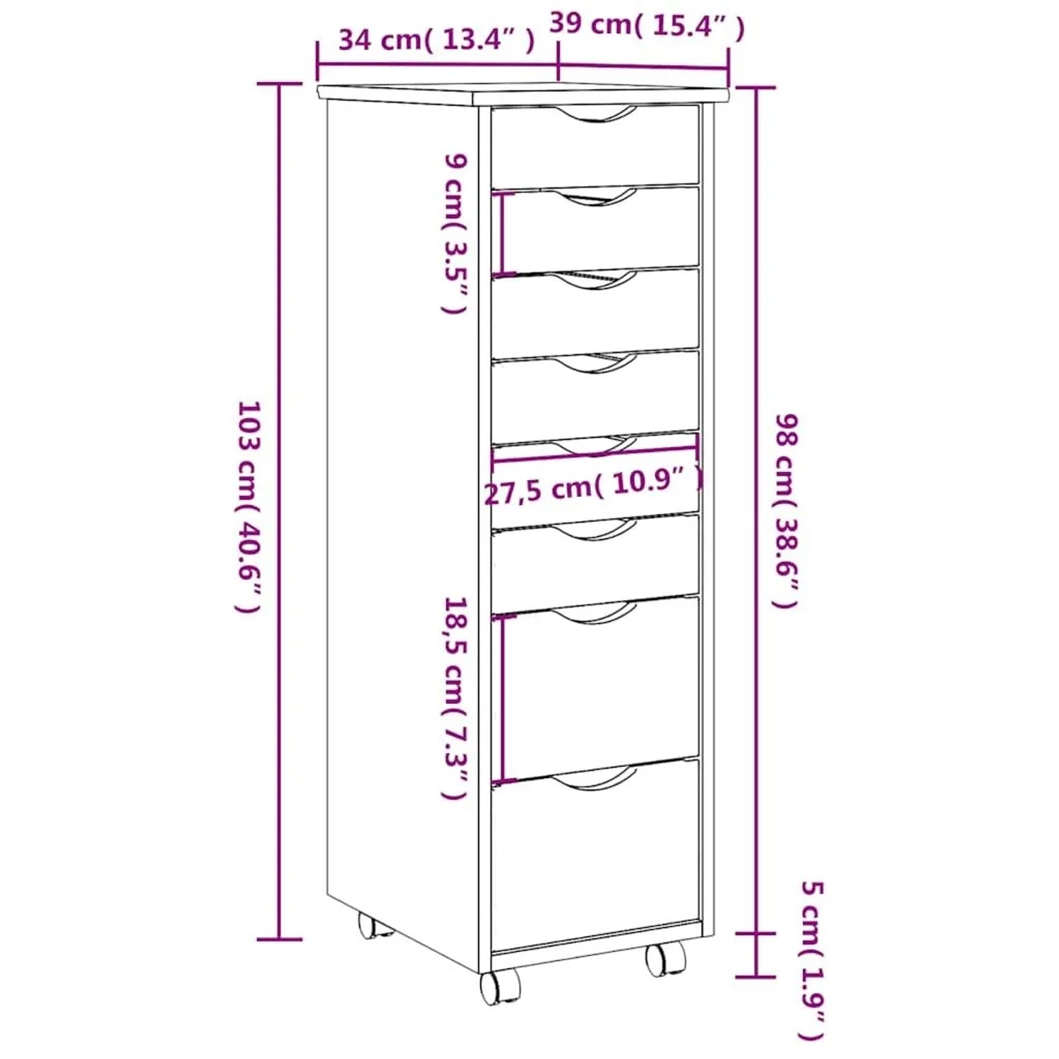 vidaXL Rollschrank MOSS, honigbraun, Kiefer Massivholz, Wohnzimmerschrank mit Schubladen.