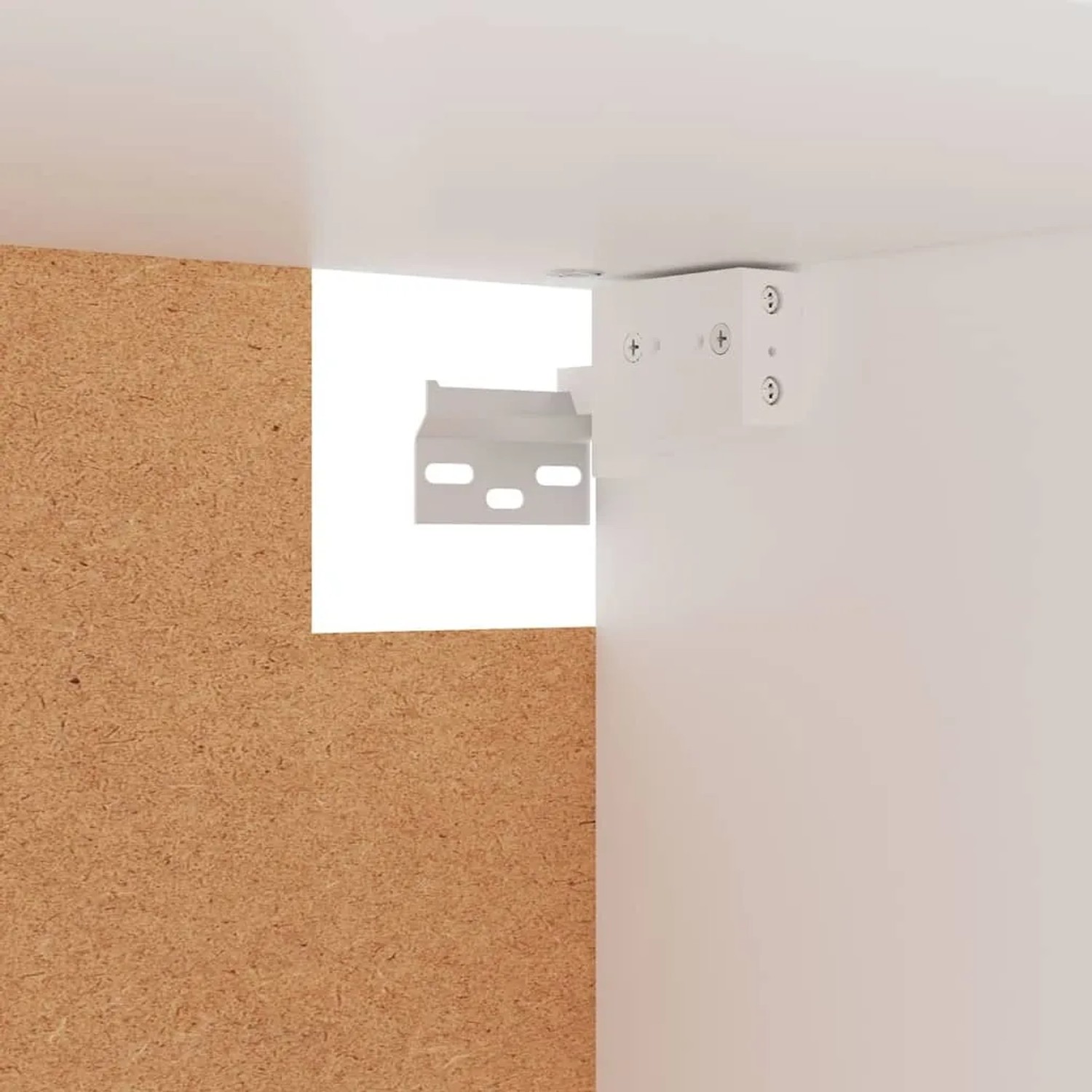 Detailansicht: Weiße vidaXL Kleiderschrank-Innenseite mit Beschlägen.