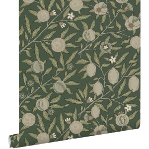 ESTAhome Tapete Exotischen Früchten Und Blättern Dunkelgrün Und Taupe 50 X 900 Cm 131174