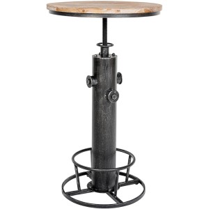 Höhenverstellbarer Stehtisch Ruhr in Antik Silber. Runder Bartisch aus Metall und Kiefernholz im Industrial Style.