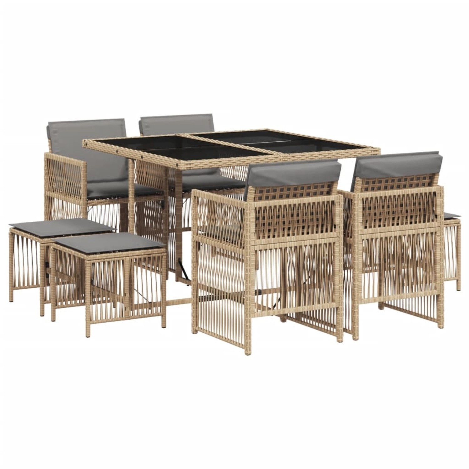 vidaXL 9-Tlg Garten-Essgruppe mit Kissen Beigemischung Poly Rattan 3210960 günstig online kaufen