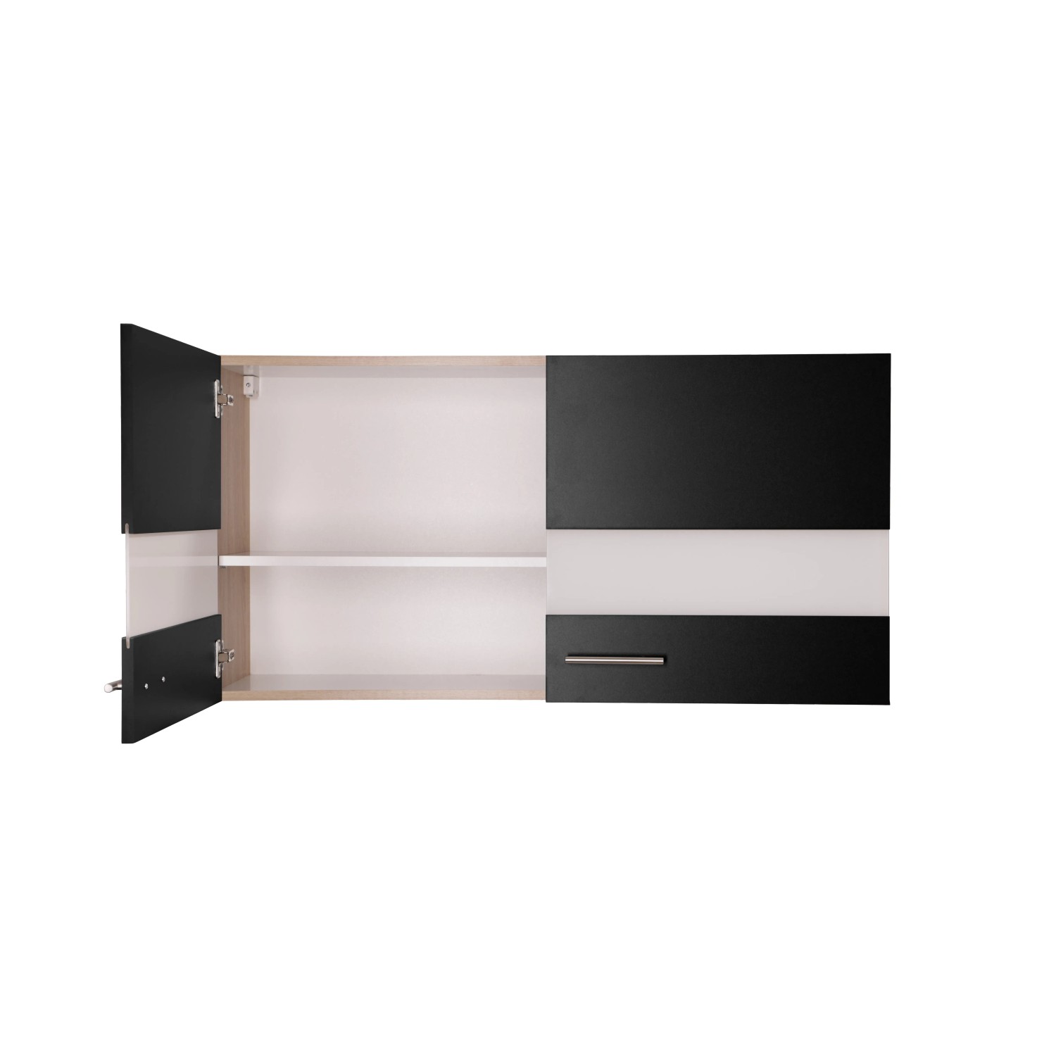 Respekta Oberschrank Merle, 110 cm, Schwarz, mit offenen Türen und Einlegeboden.