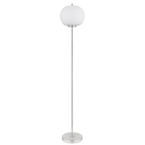 Globo Stehleuchte Blacky I: Nickel-farbene Lampe mit opal-weißem Schirm, modernes Design.
