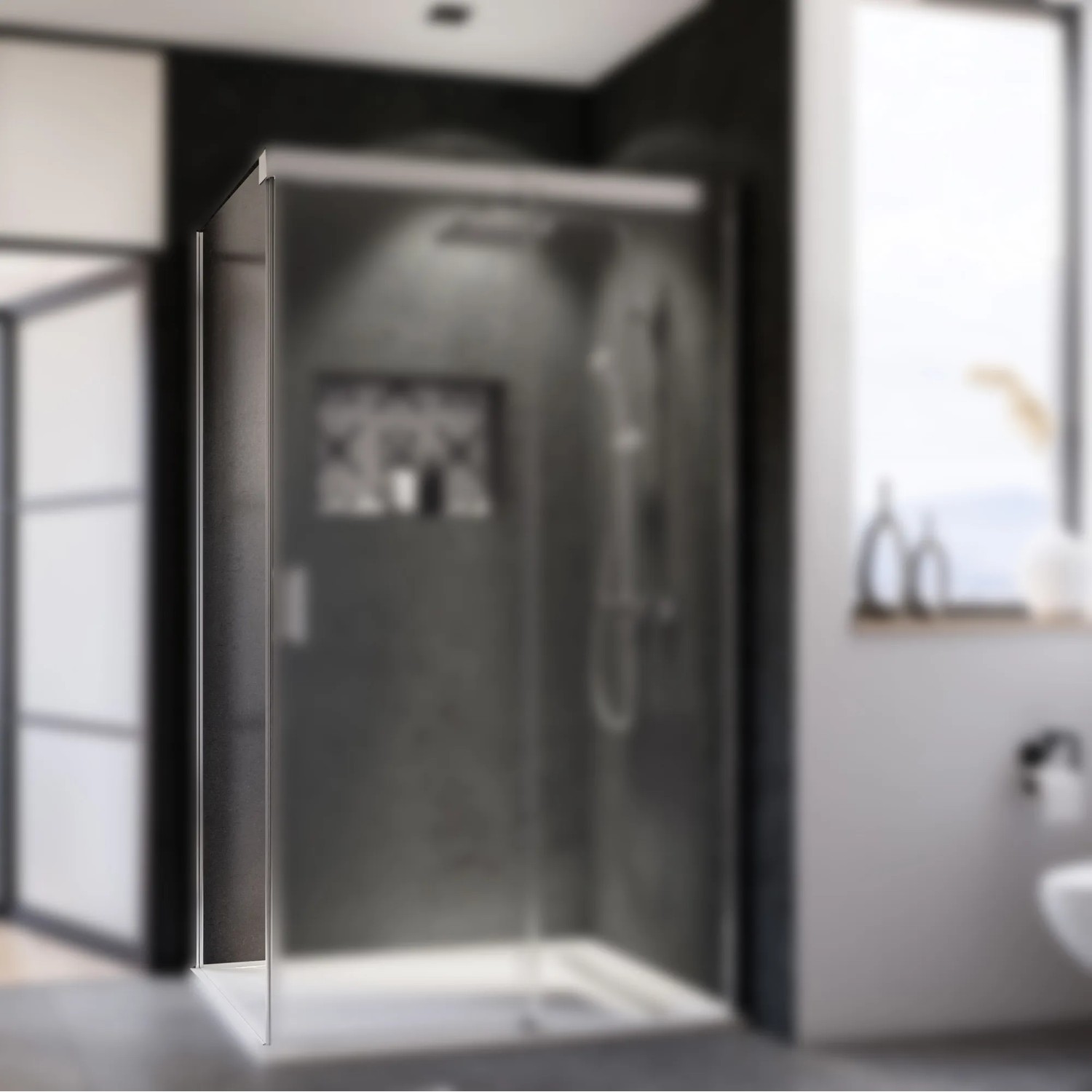 Breuer Seitenwand für Panorama Schiebetür, Chrom/Klarglas, 80 cm. Duschtür im Badezimmer.