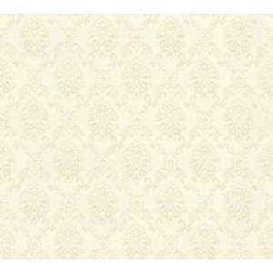 Beige Vliestapete mit klassischem Ornament-Muster für stilvolle Raumgestaltung.