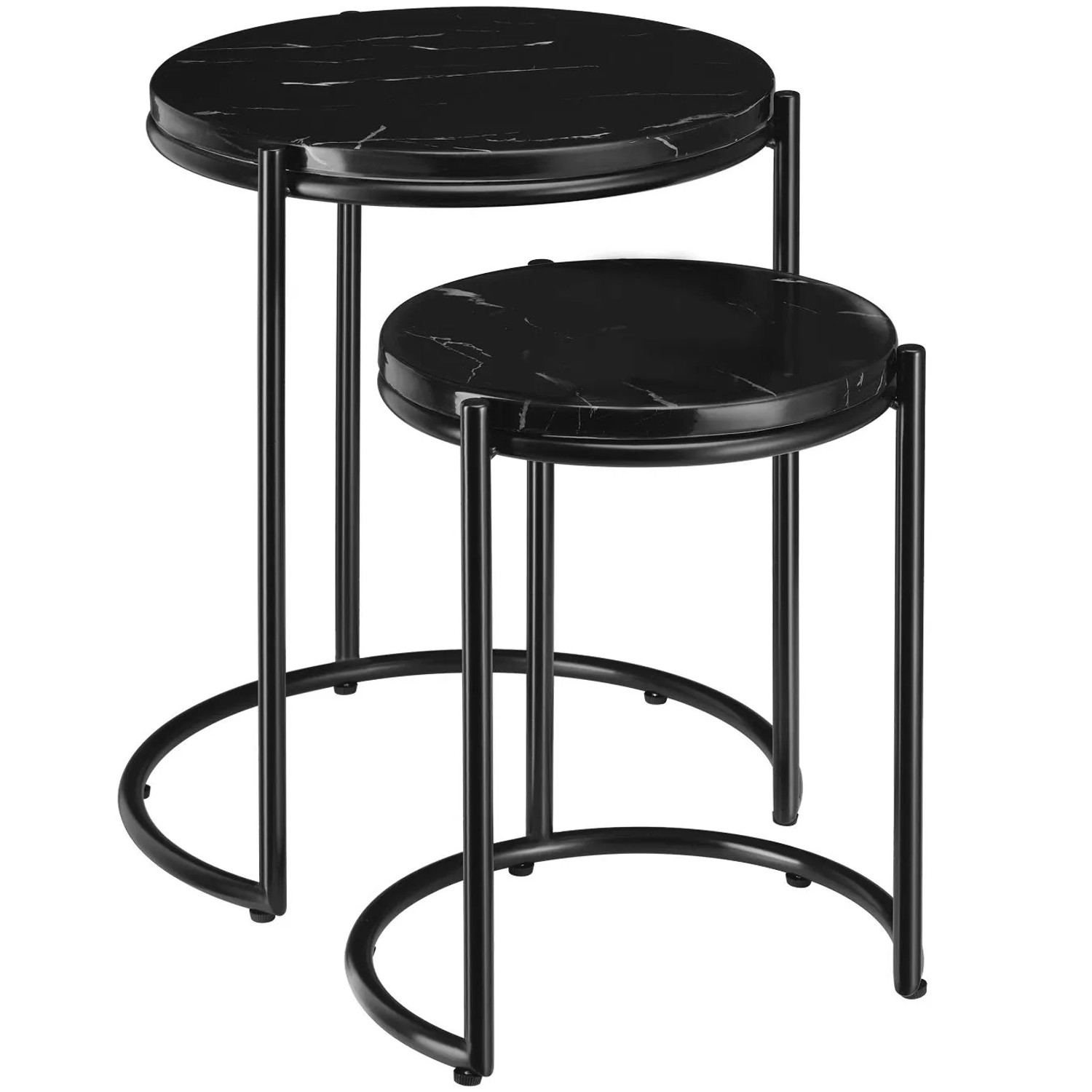 Tectake Beistelltisch Ellsa Platten In Marmoroptik Solide Stahlgestelle 2Er Set 43 x 43 x 50 50 cm Schwarz Schwarz