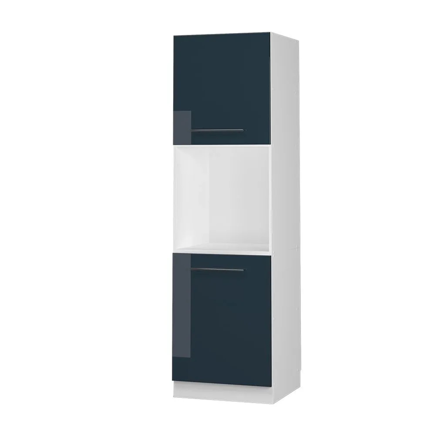 Vicco Herdumbauschrank Fame-Line DunkelBlau Hochglanz Weiß 60 cm mit Offenem Regal
