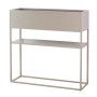 osoltus Pflanzkasten Raumteiler Cube aus warmgrauem Stahl mit Ablage, 80 cm lang, im Industriedesign.