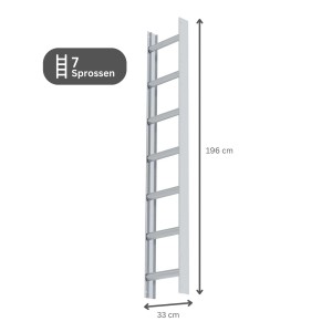 PROREGAL Dachleiter Alu Natur mit 7 Sprossen, Länge 196 cm, für sicheren Halt auf dem Dach.