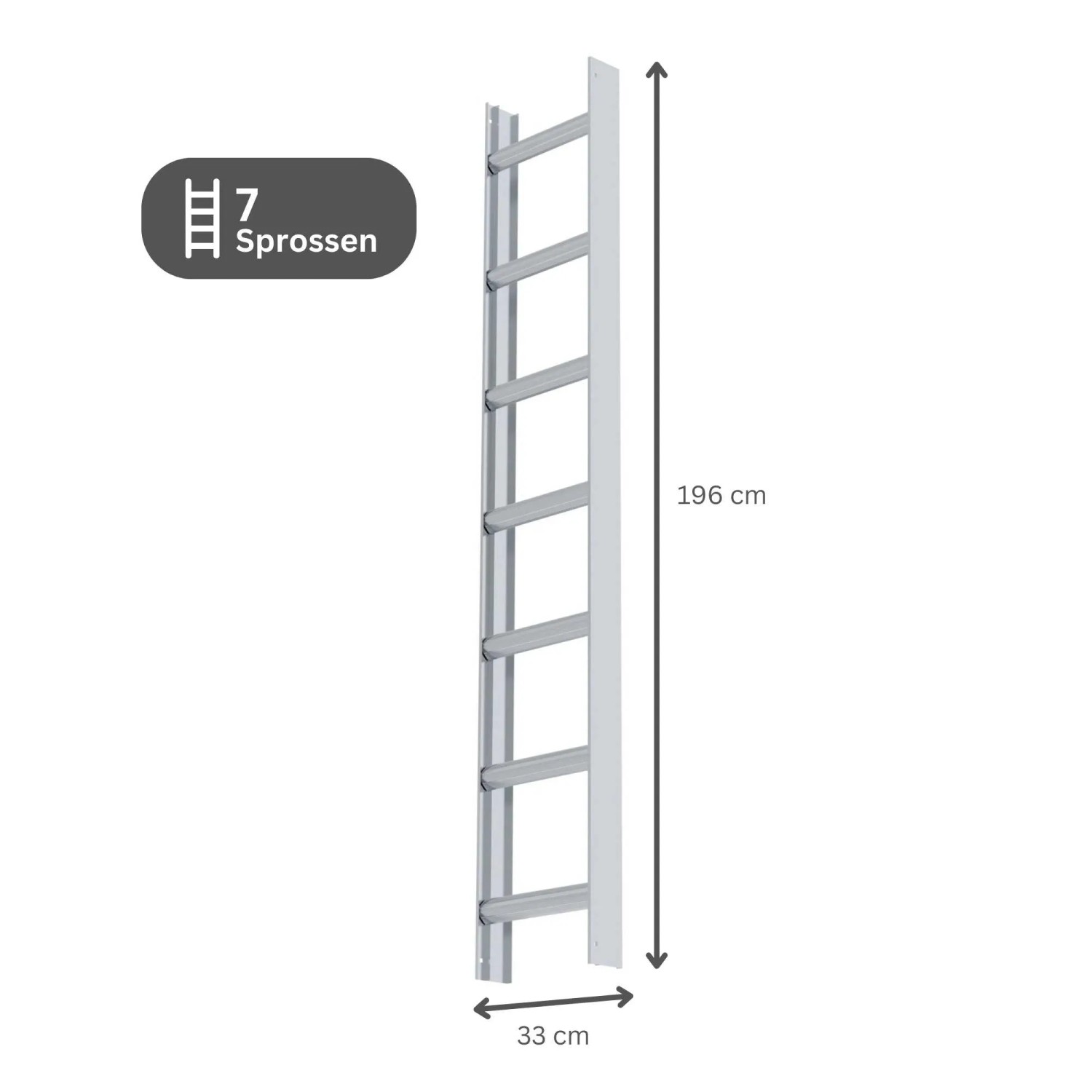 PROREGAL Dachleiter Alu Natur mit 7 Sprossen, Länge 196 cm, für sicheren Halt auf dem Dach.