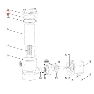 Technisches Diagramm: Sunsun O-Ring 1 für Poolfilteranlage, als Ersatzteil in einer zerlegten Filterpumpe.