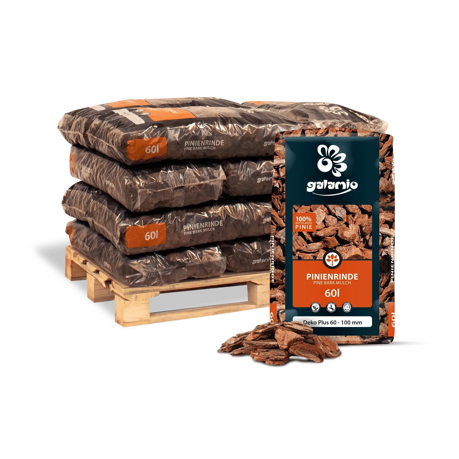 Galamio Rindenmulch Pinie Deko Plus 60l x 12 Sack 720l 12er Palette