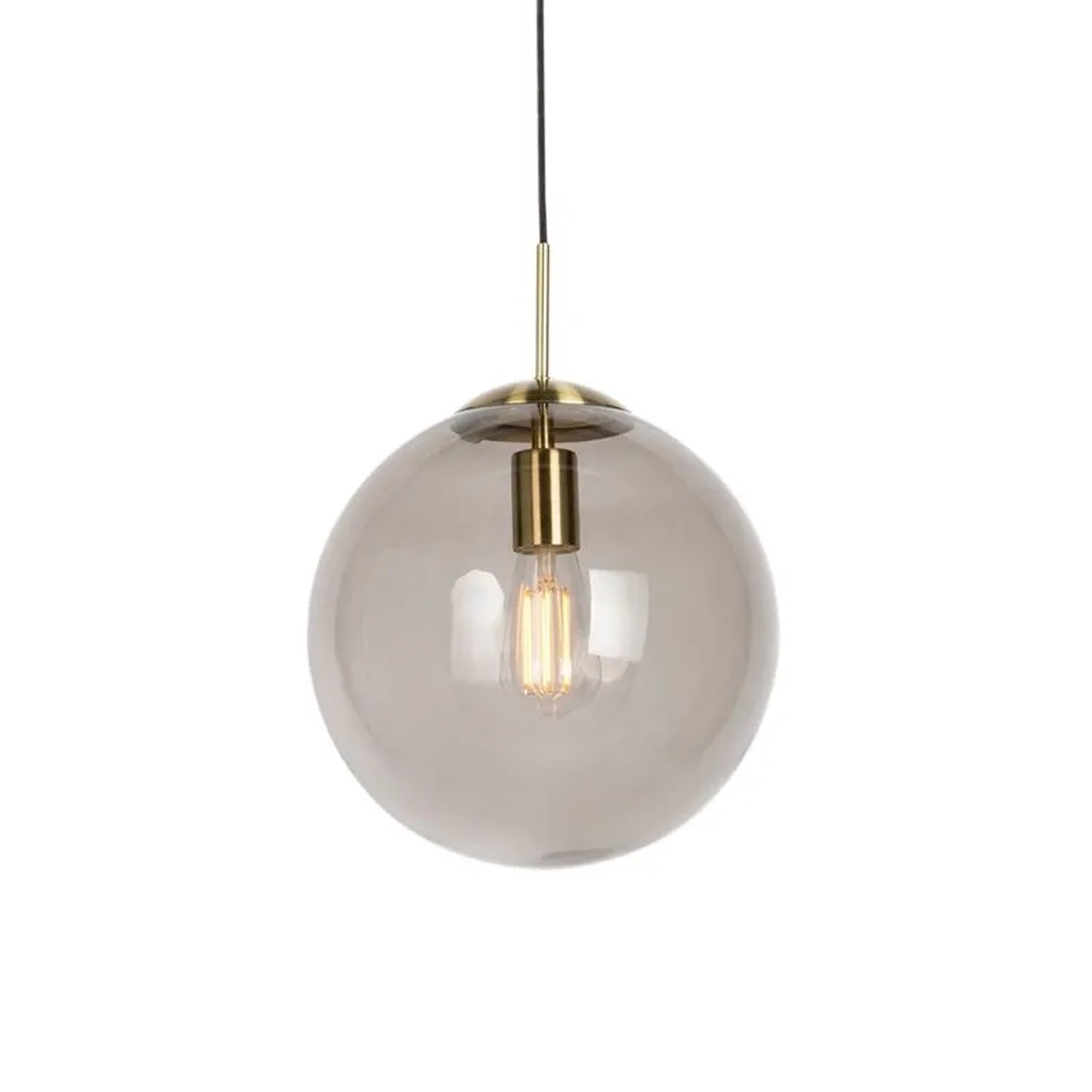 QAZQA Moderne Hängelampe aus Messing mit Rauchglas 30 cm Ball