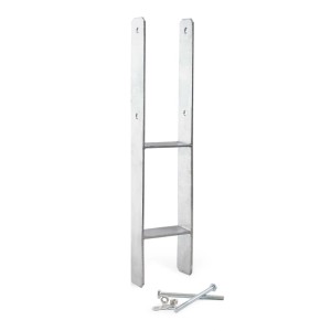 Feuerverzinkter H-Anker Pfostenträger 91x600mm aus Metall mit Bohrlöchern und Befestigungsmaterial.