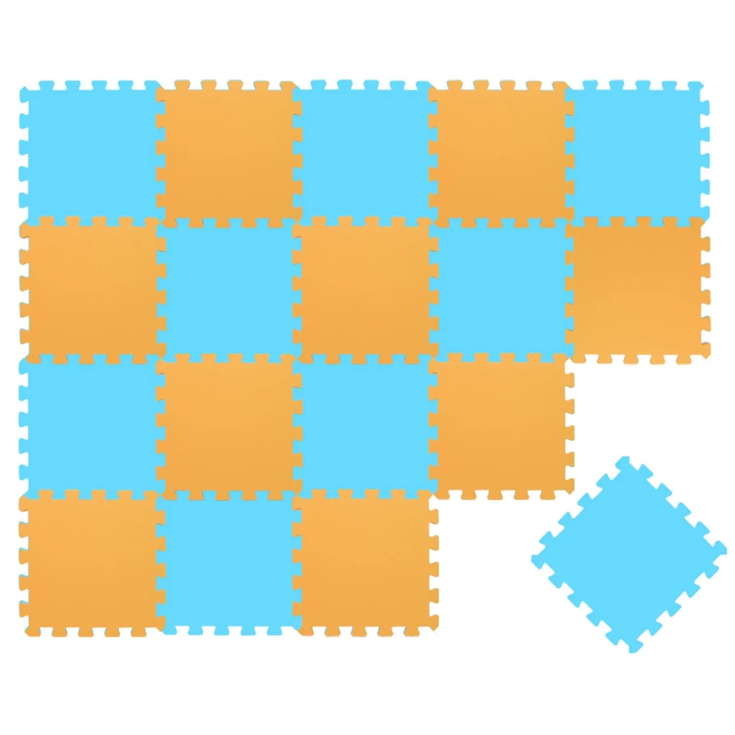 LittleTom Baby & Kinder Puzzlematte 30 x 30 cm 18 Stück Hellblau & Gelb