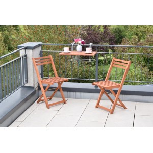 Merxx Porto Balkonmöbel Set: Klappstühle und Hängetisch aus Eukalyptusholz für kleine Balkone.