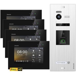 Balter EVO-HD Video-Türsprechanlage mit 4 Monitoren und Fingerprint-Sensor für Einfamilienhäuser.