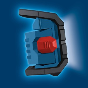 Bosch Professional GLI 18V-1200 C Akku-Lampe, blaue Baustellenlampe mit rotem Knopf.