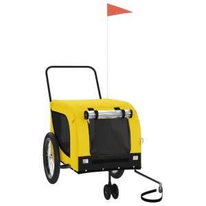 Gelb-schwarzer vidaXL Fahrradanhänger für Hunde. Robuste Kabine mit Netzfenstern, Rädern und Sicherheitsflagge für sicheren Transport.