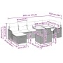 vidaXL Gartenmöbel-Set 8-teilig, schwarz, Poly Rattan, mit Maßangaben.