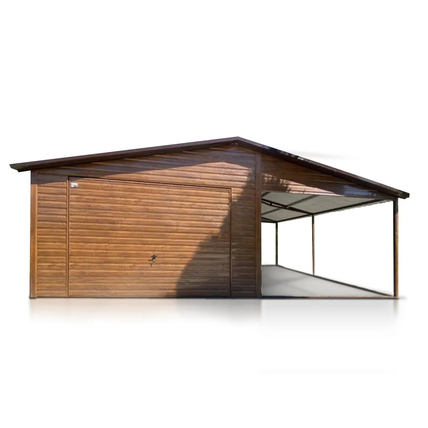 Liderstal Einzelgarage Premium aus Blech 400 x 600 cm Carport 3m Satteldach Schwingtor Holzoptik
