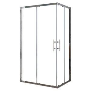 AICA Duschtür 90x80cm mit Schiebetür, Eckeinstieg, 6mm ESG Glas, chromfarbener Rahmen.