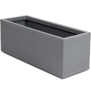Grauer Ondis24 Pflanzkübel Vulkan, 57 L, in Gesteinsoptik. Rechteckiger Blumentopf für Garten und Balkon.