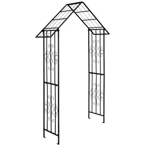 Schwarzer Costway Rosenbogen aus Metall mit Dach, 140x40x223cm, für Garten und Rankpflanzen.