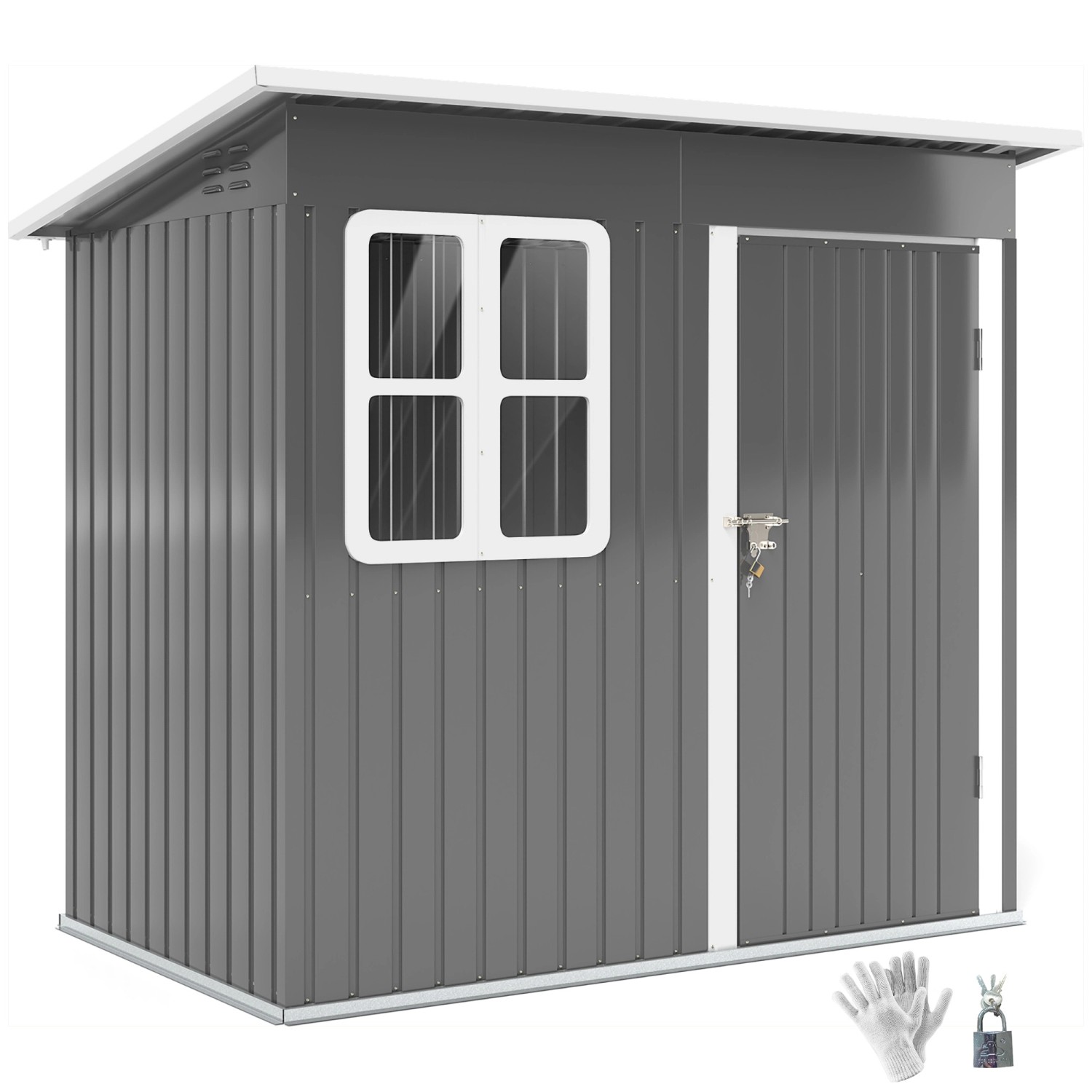 Outsunny Gartenhaus mit Abschließbar Tür Stahl Dunkelgrau 211L x 133B x 190 günstig online kaufen