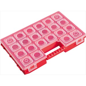 Roter LUX Sortierkasten mit 8 Fächern und transparentem Deckel. Ideal zur Aufbewahrung.