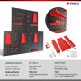 PROREGAL ARES Werkzeug Lochwand Set aus schwarzem Metall mit roten Haltern und Haken für Werkstattorganisation.