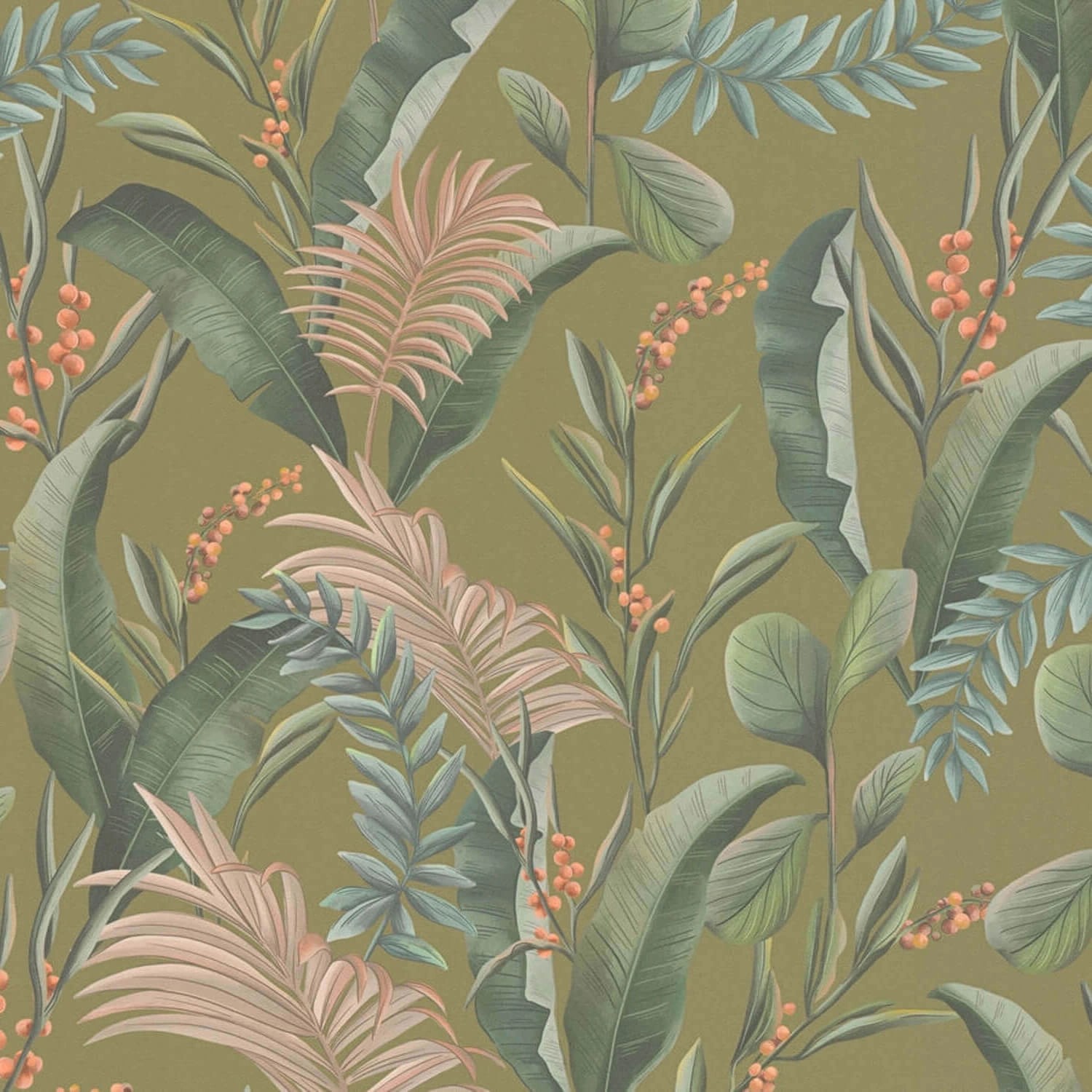 PROFHOME 394363-GU Blumen Tapete Floral Matt Grün Beige Orange 0,53 m x 10, günstig online kaufen