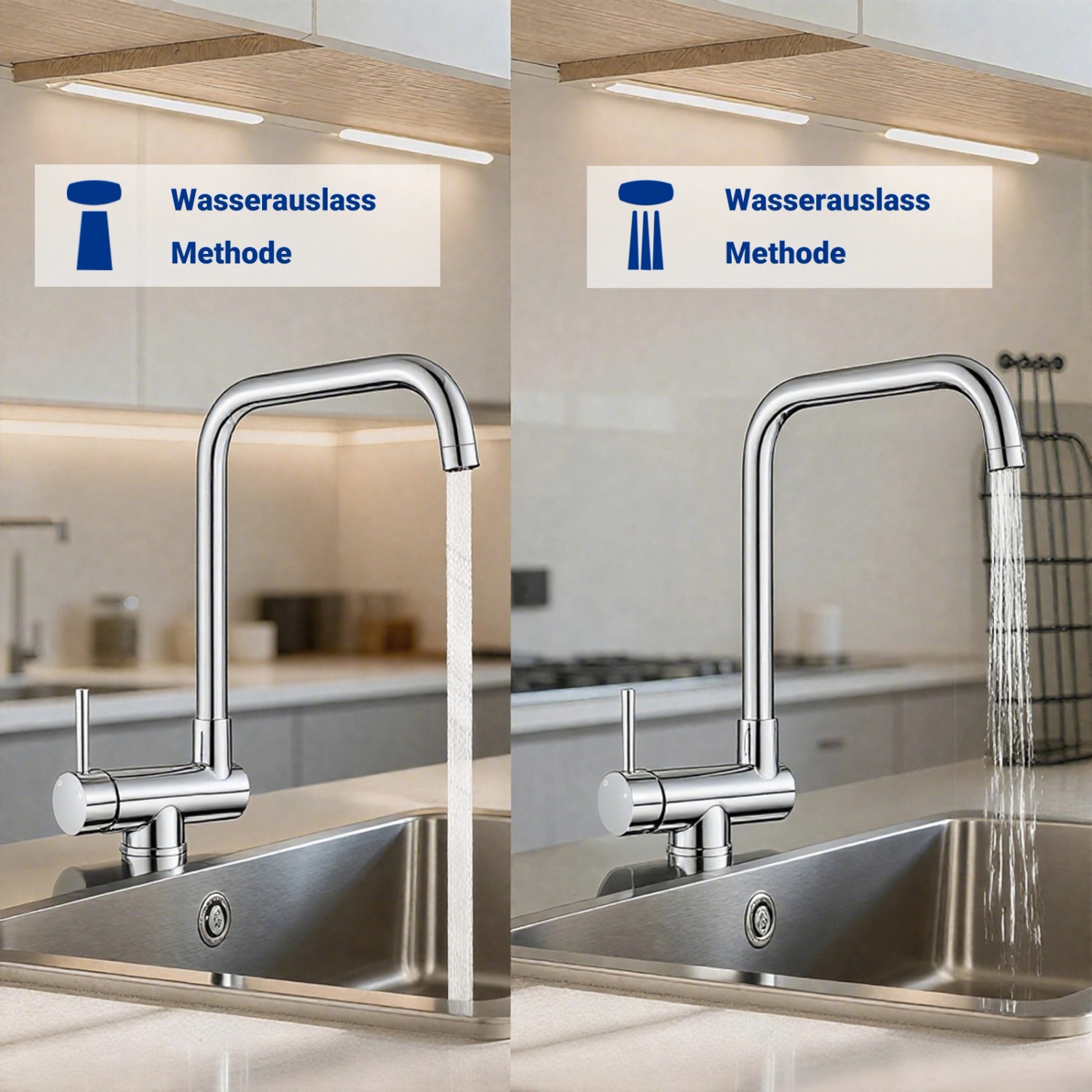 AICA Wasserhahn Doppelfunktion 360° Drehbare Kippbare Chrom Küchenarmatur Wasser mit 304 Edelstahl und Keramikventil Mischbatterie_10