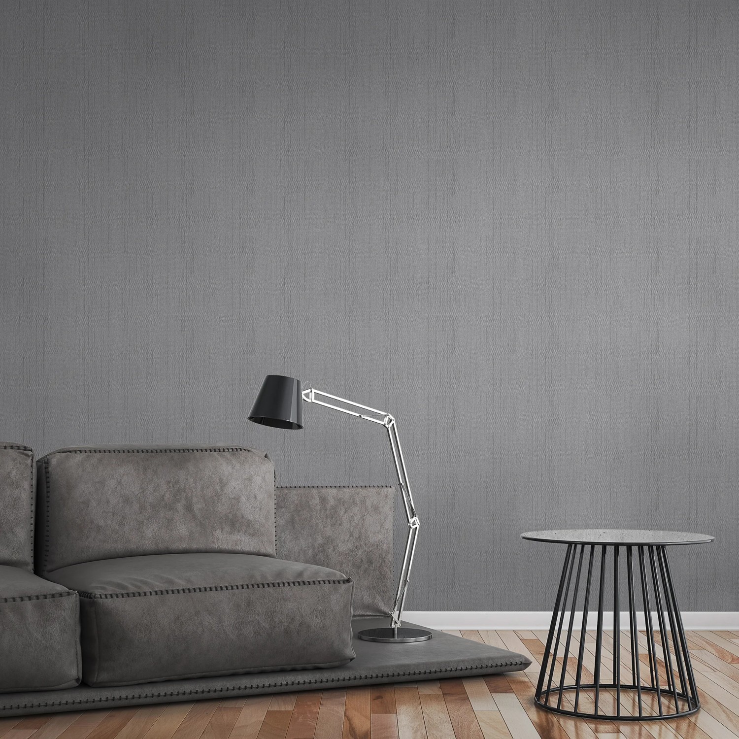 Graue A.S. Création Vliestapete in Textiloptik an Wohnzimmerwand.
