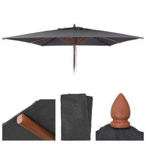 Anthrazitfarbener, eckiger 4x4m Sonnenschirm Ersatzbezug aus Polyester für Holz-Sonnenschirm mit Winddach.