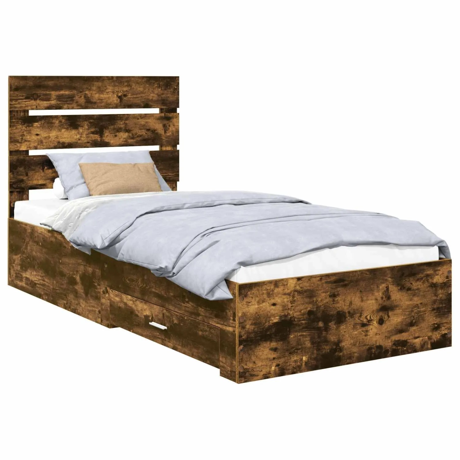 vidaXL Bettrahmen Rauchige Eiche und Silber 75 x 190 cm Holzwerkstoff 3412031