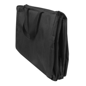 Schwarze, faltbare Apa Kofferraumtasche mit Kühlfach und Tragegriffen.