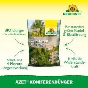 Neudorff Azet Koniferendünger 1,75 kg Packung für grüne Nadeln und Blätter.
