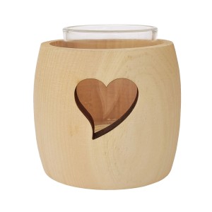 Erst-Holz Zirben Teelichthalter mit Glas und Ausschnitt Stern Herz