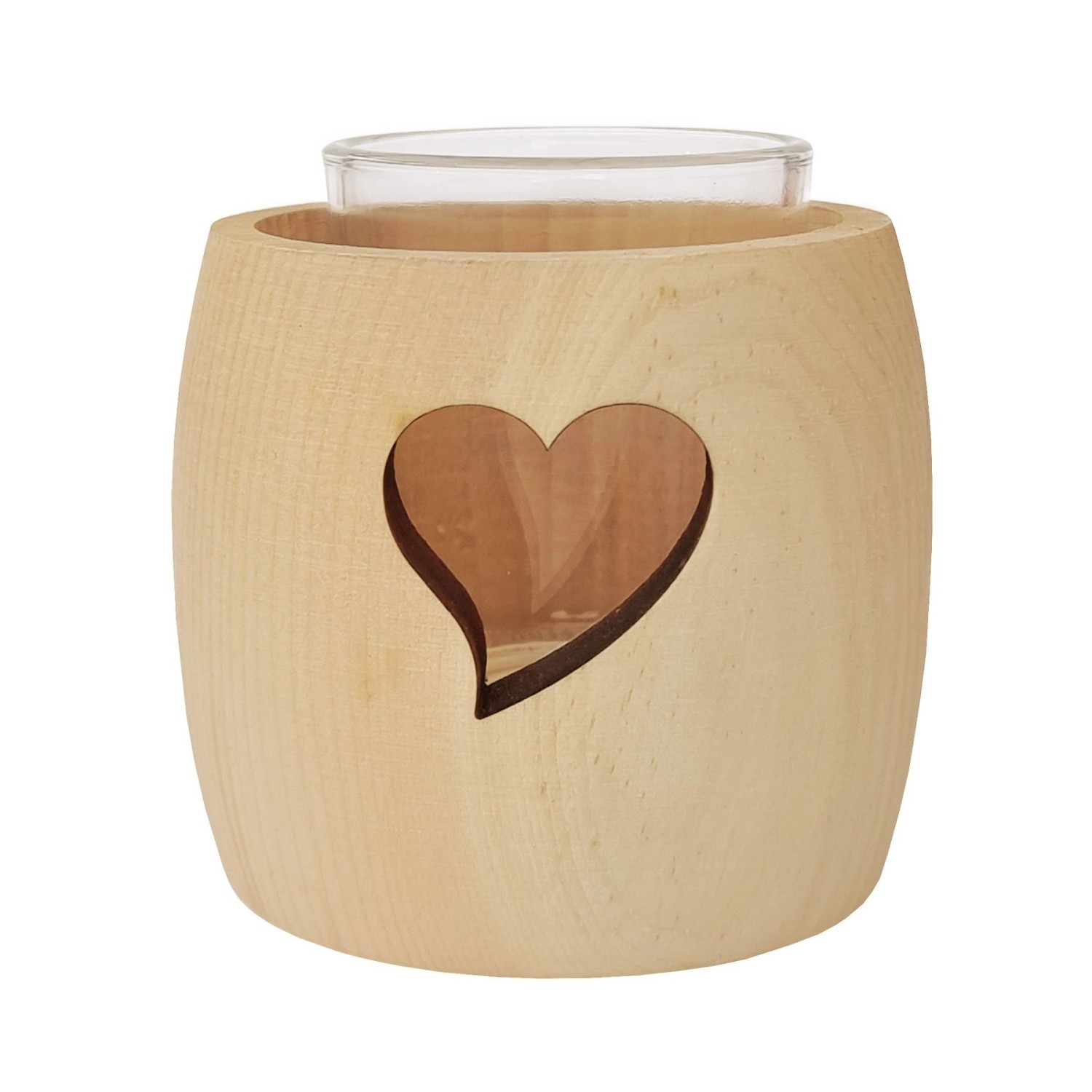Erst-Holz Zirben Teelichthalter mit Glas und Ausschnitt Stern Herz günstig online kaufen