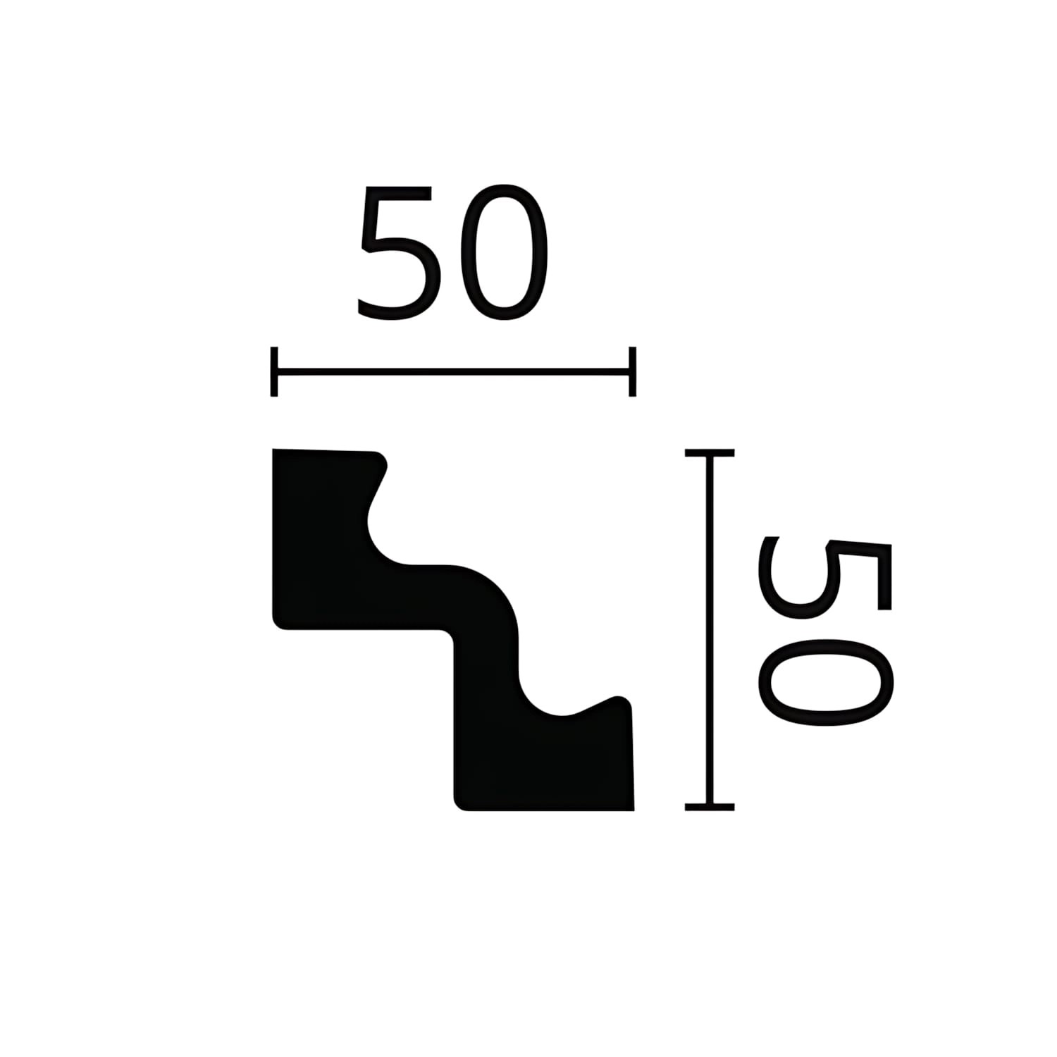 Profil der NOEL & MARQUET NMC ST2 Eckleiste mit Maßangaben 50x50 mm.