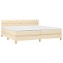 Cremefarbenes vidaXL Boxspringbett (200x200 cm) mit Matratze und Stoffbezug.