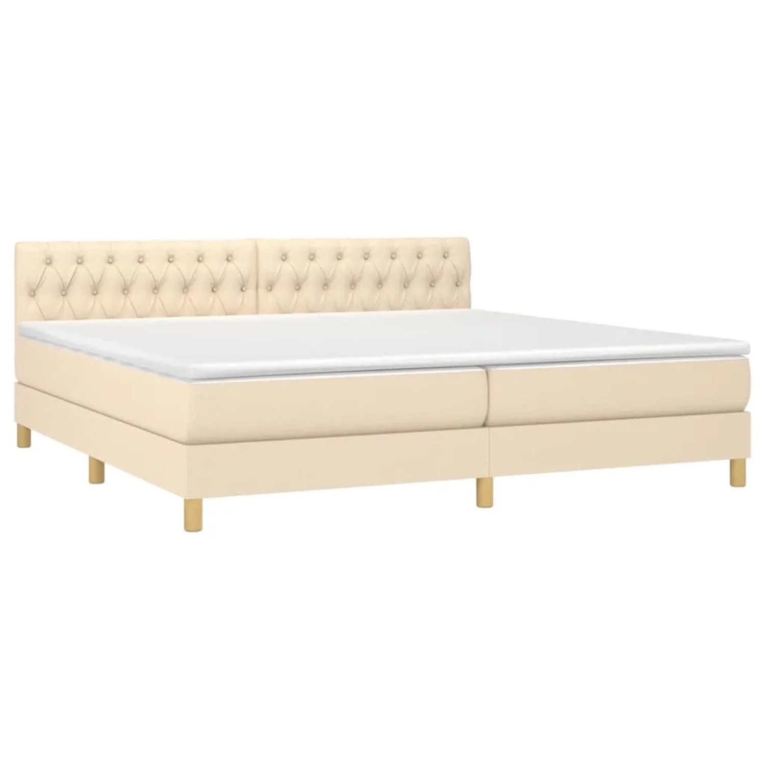 Cremefarbenes vidaXL Boxspringbett (200x200 cm) mit Matratze und Stoffbezug.