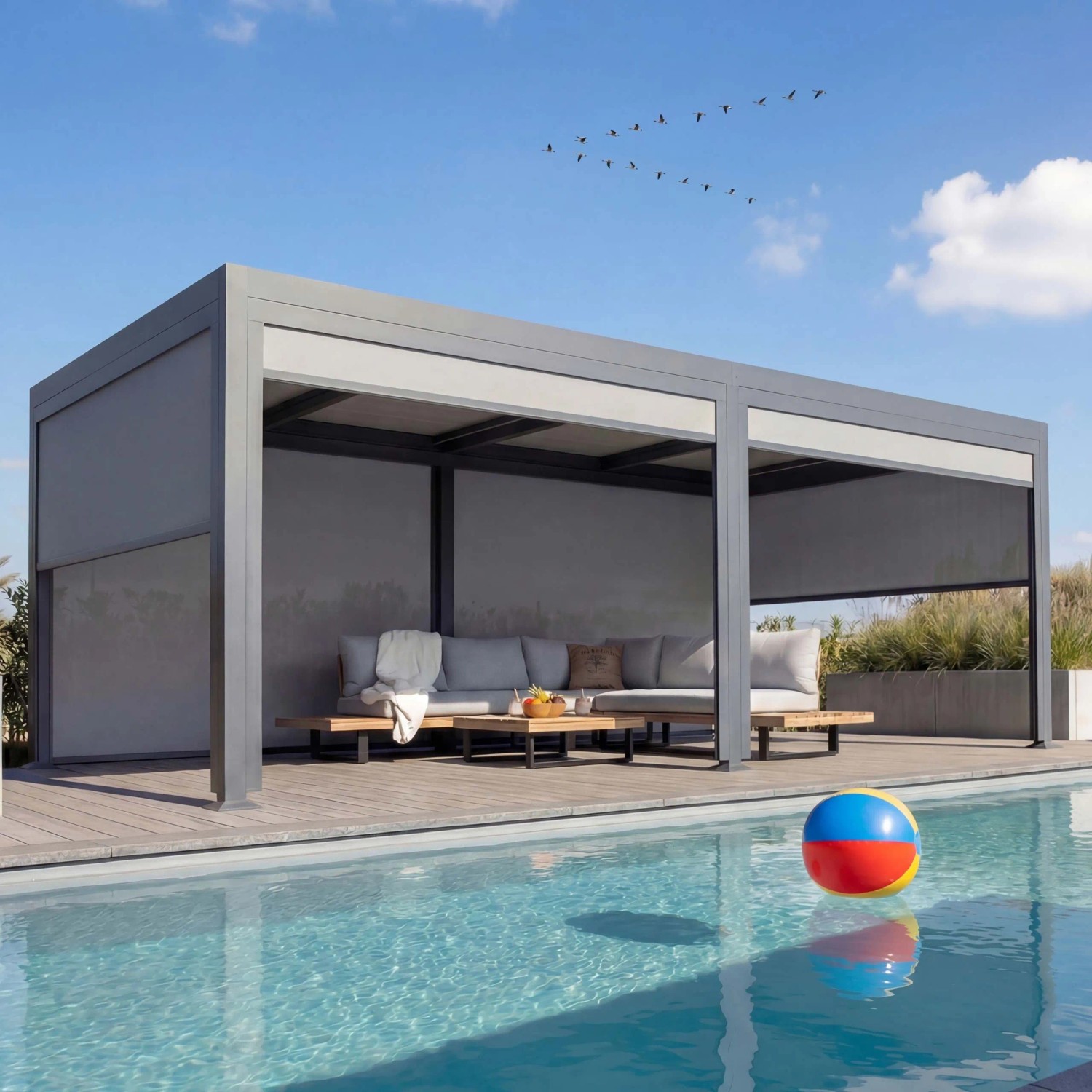 MCW Alu Pergola L41 mit 6x Seitenwand Anthrazit 3x6m