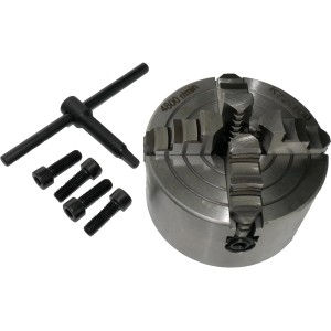 Rotwerk Planscheibe 10 cm mit Spannbacken, Schrauben und Schlüssel für Drehmaschinen.