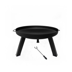 Relaxdays Feuerschale aus schwarzem Stahl, rund, auf drei Beinen, mit Schürhaken. Für Garten, Terrasse & Grillen.