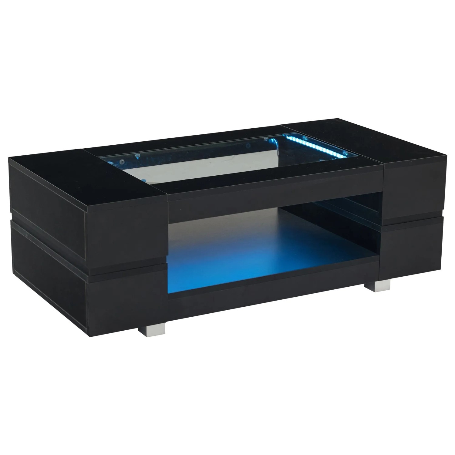 ModernLuxe Couchtisch mit Led Beleuchtung 2 Ebenen Bluetooth Spanplatte Schwarz
