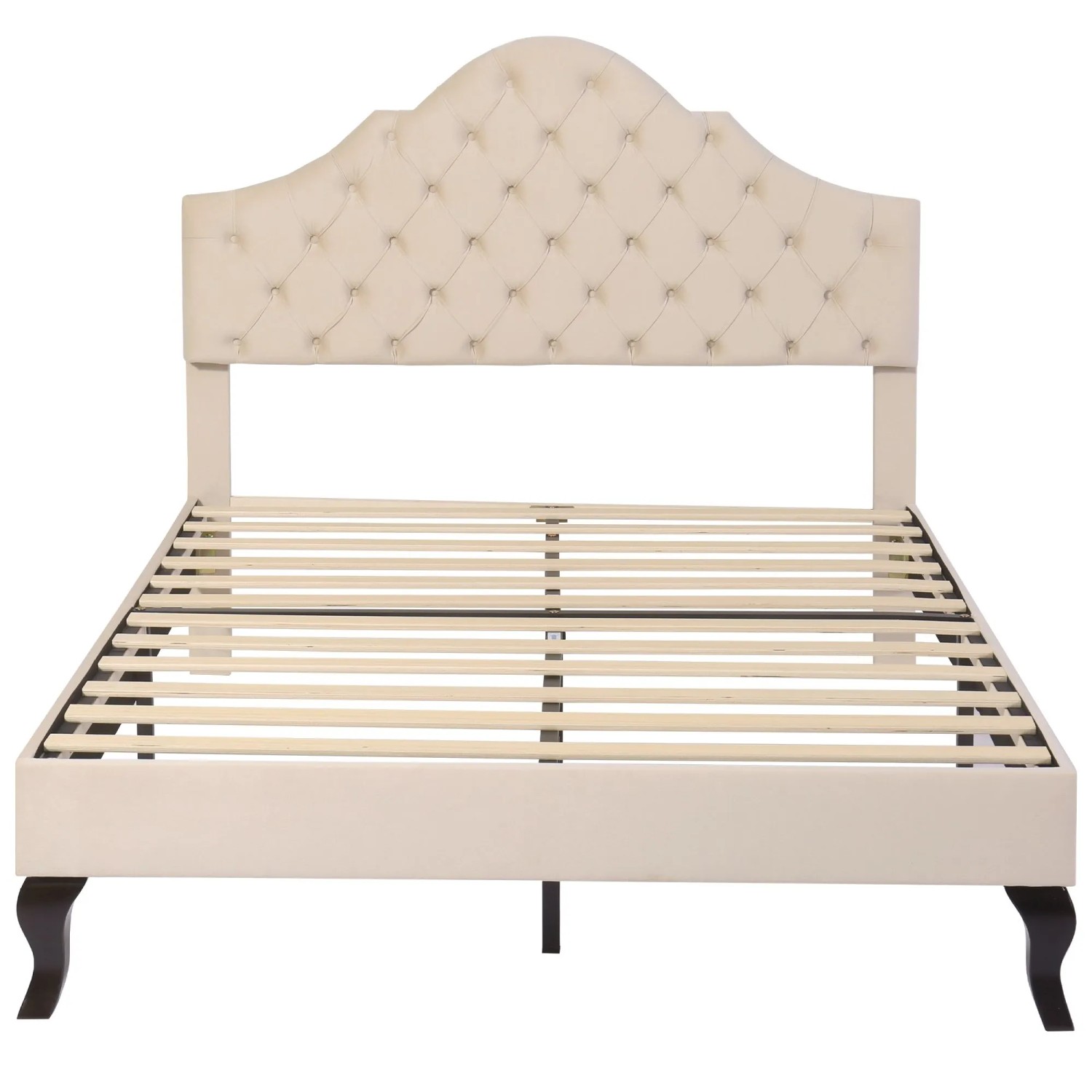 okwish Polsterbett 140x200cm mit Höhenverstellbarem Kopfteil Jugendzimmer Beige ohne Matratze